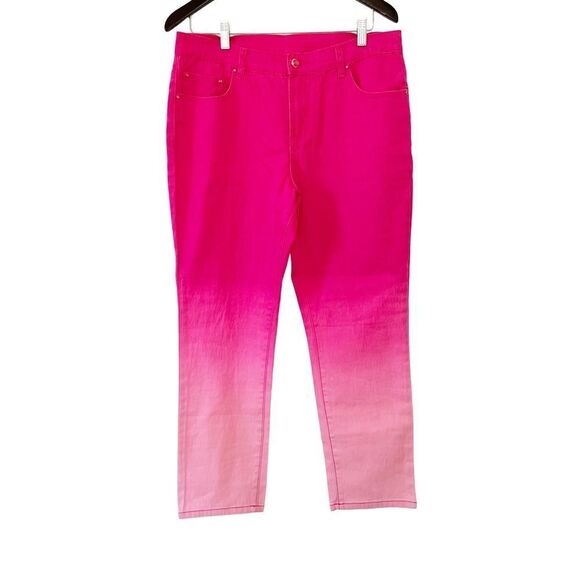 DG2 Diane Gilman Pink Ombré‎ Straight Leg Jeans Pants - Picture 2 of 10